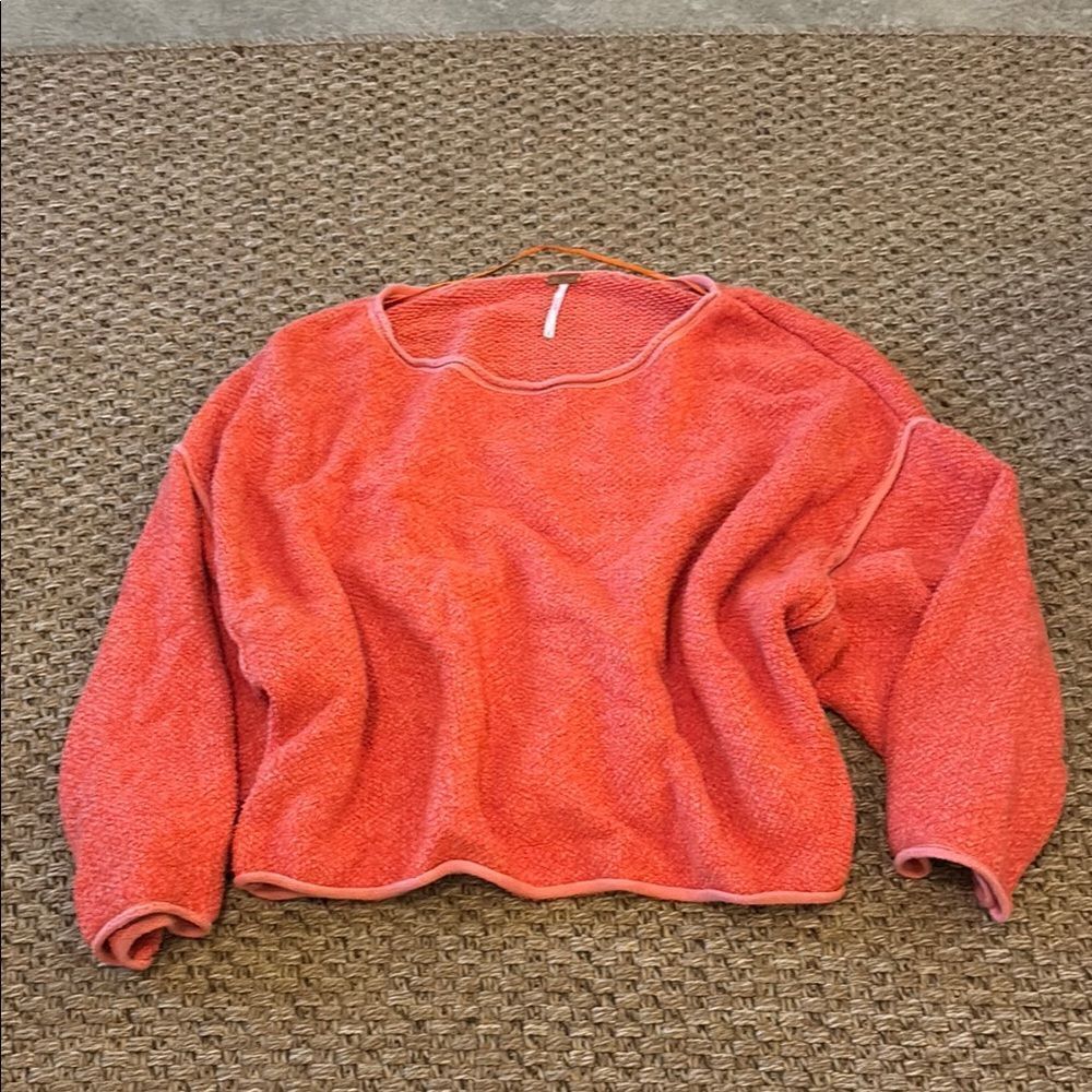 Free People Orange Crew Neck Sweater with Relaxed Fit